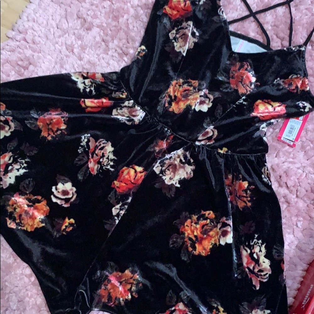 Black Floral shorts romper